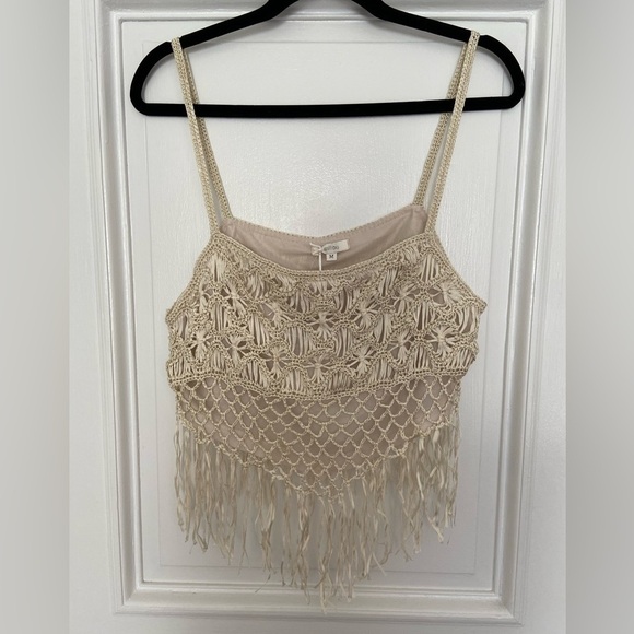 NWT Millau Crochet Cream Eclectic Unique Festival Bohemian Fringe Crop Tank Top - Picture 3 of 15